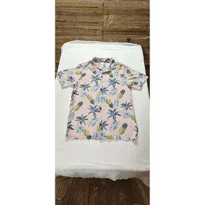 Huffer Oasis Party Shirt Mens Medium Pink Pineapple Tropical Palm Viscose